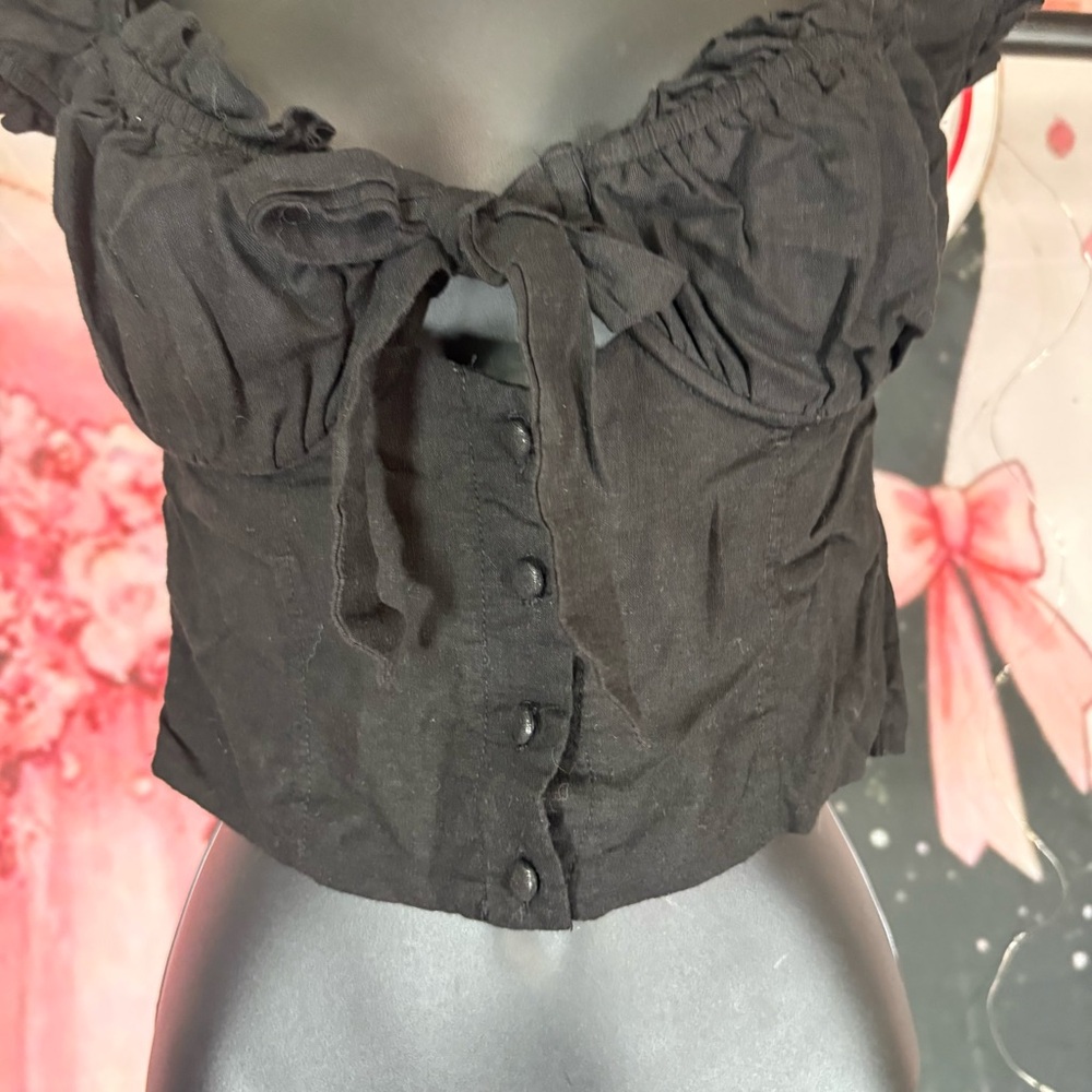 Princess Polly Black Puff-Sleeve Tie-Front Crop Top Sz 6 - Picture 4 of 12
